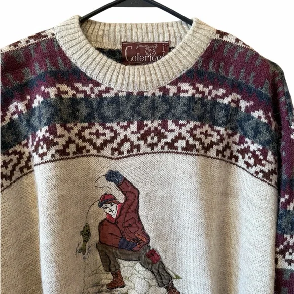 Vintage Colerige Sweater Mens Sz Medium Alpaca Blend Knit Fisherman’s Made Italy